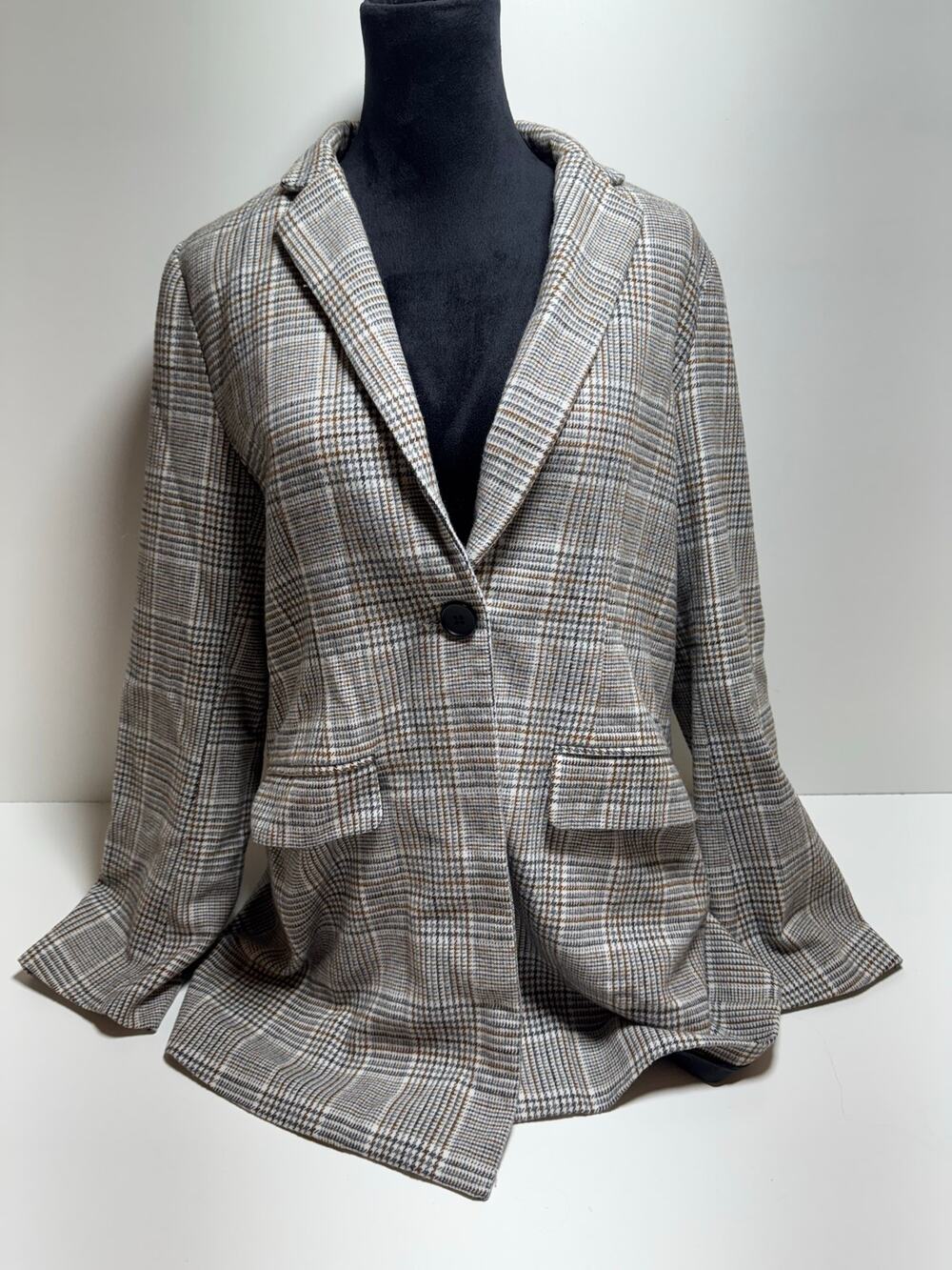 Sadie & Sage Plaid Blazer One Button Wool Blend Women’s Size Large Houndstooth
